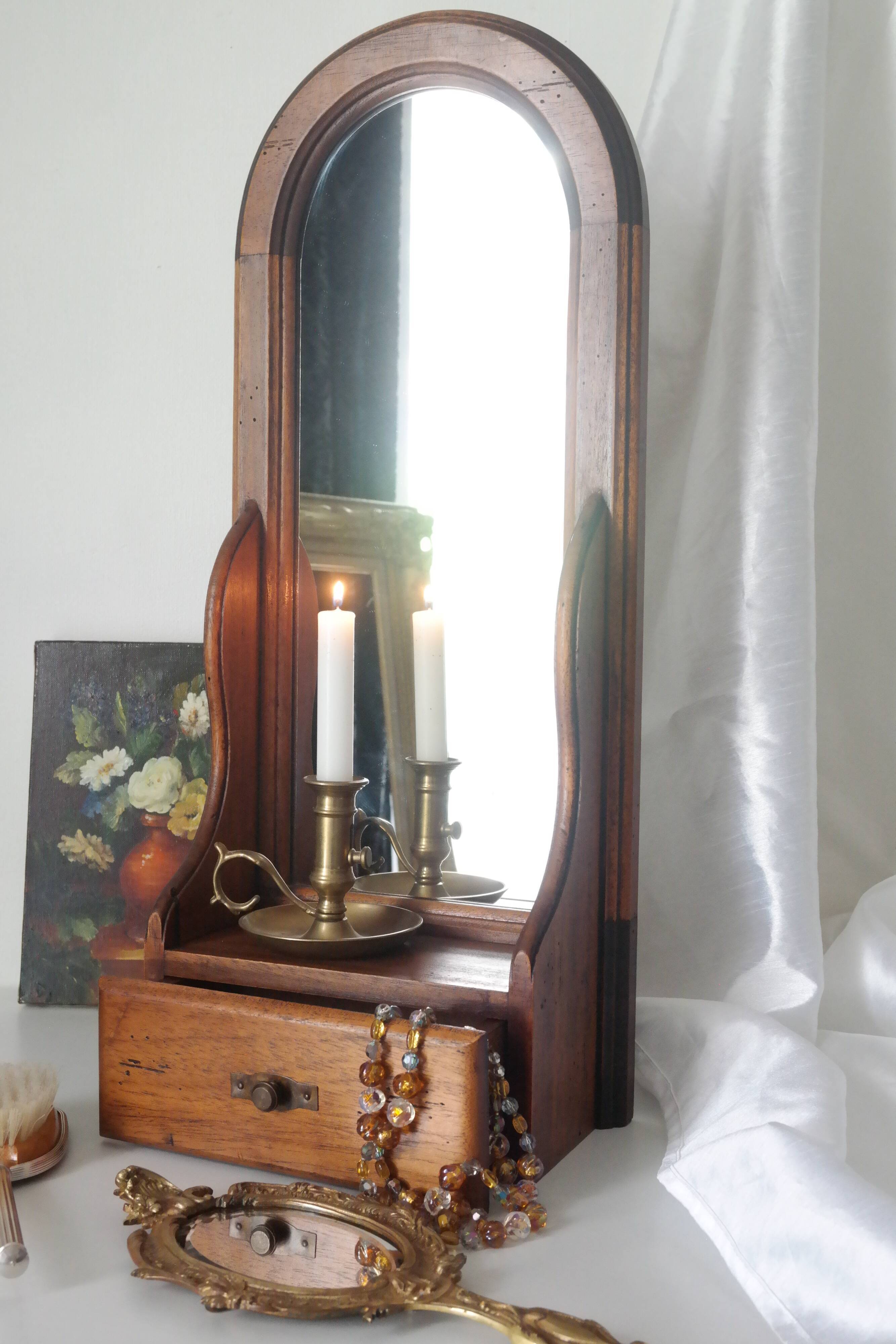 Vintage wooden table dressing table mirror 28x67cm