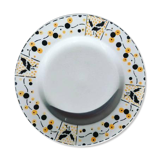 Round peedouche dish in Gien earthenware, birds and orange and black berries