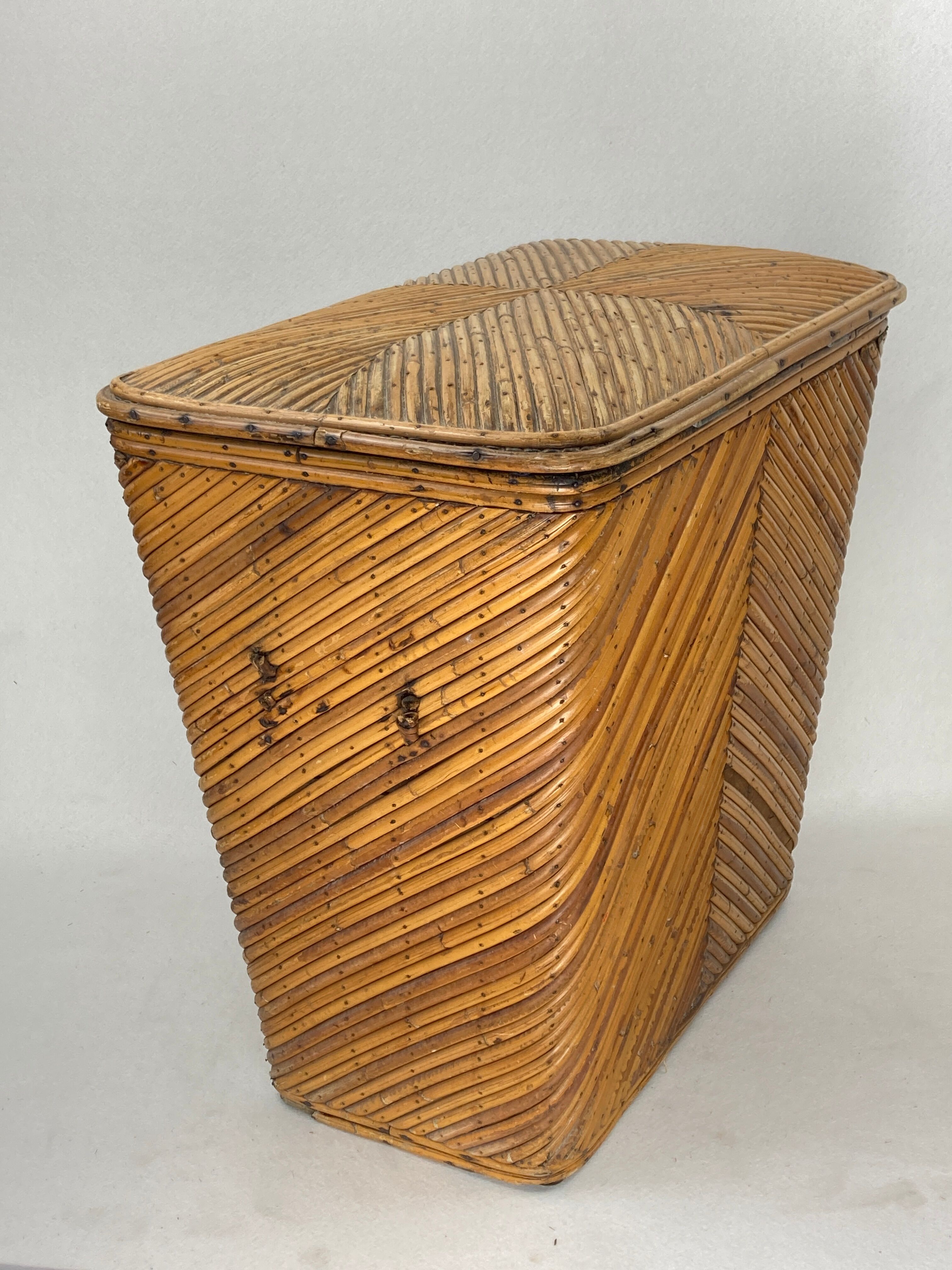 Pencil reed rattan bamboo chest or trunk, 1950s-1960s