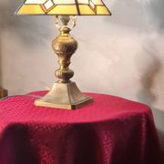 Art deco bronze and brass lamp h40x30 tiffany glass style lampshade