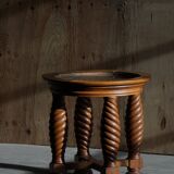 Modern Danish mid-century table, made of oak with spiral turned legs and a glass top, 1950s.