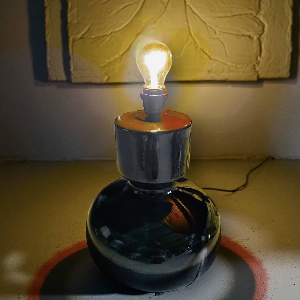 Large vintage lamp base in glazed brown ceramic
