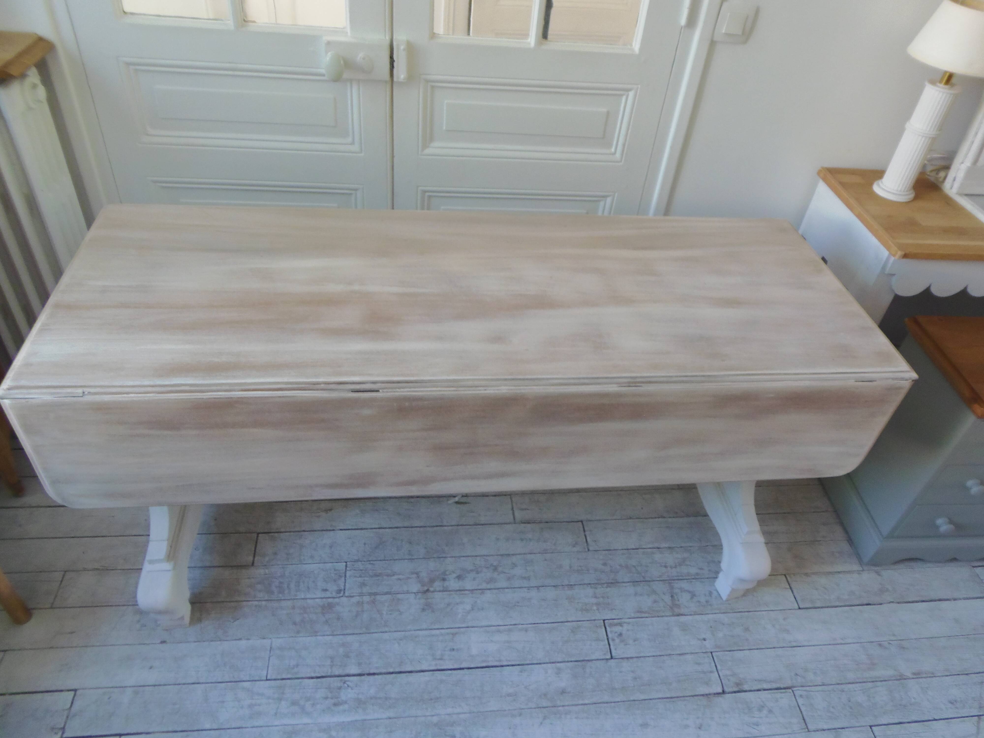 Console, solid walnut table, foldable extensions, grey patinated legs.