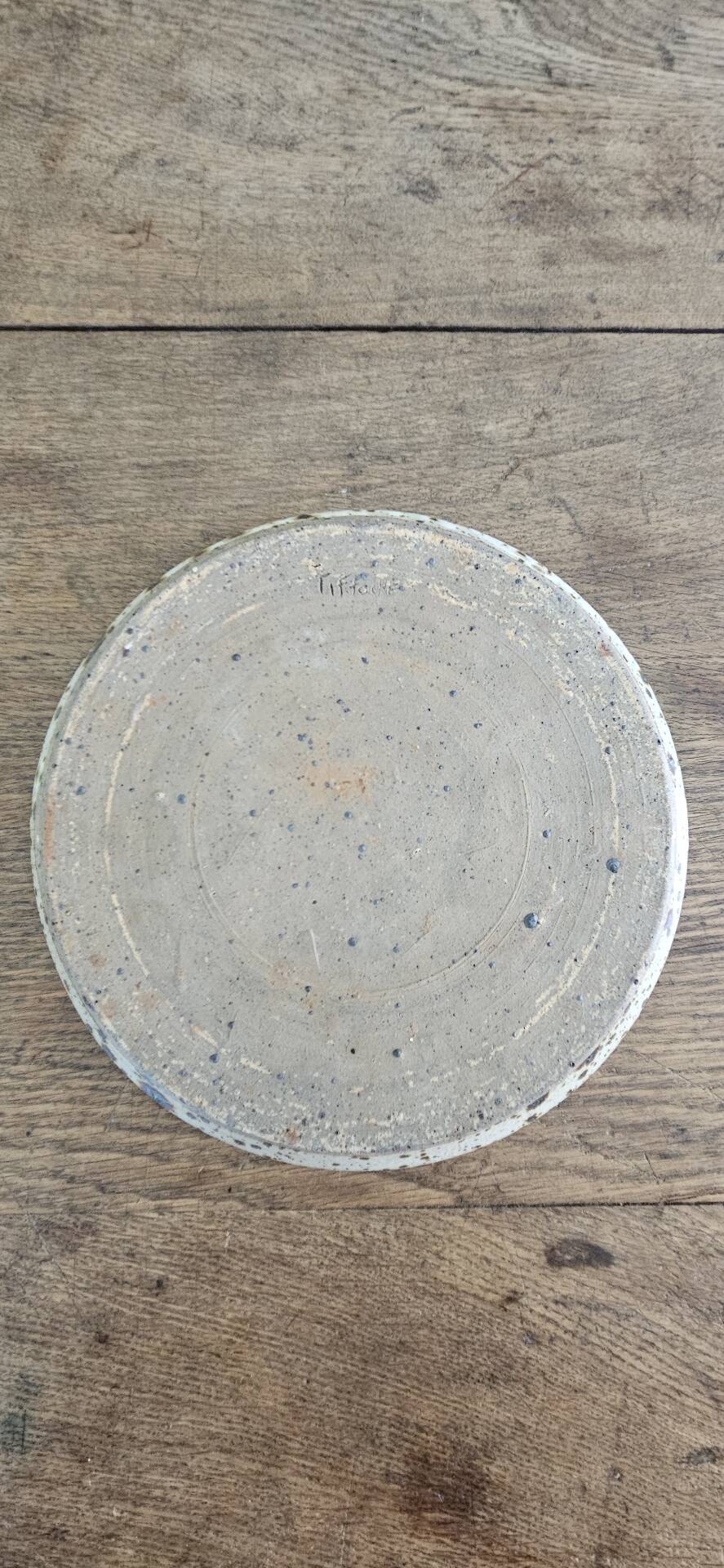 6 signed Tiffoche vintage pyrite glazed stoneware plates