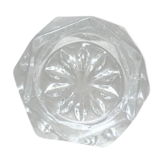 Bougeoir ou porte-bougie en verre épais transparent taillé