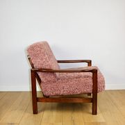 Wooden vintage brown armchair pink long hair proj. Z. Bączyk - 2 pieces available