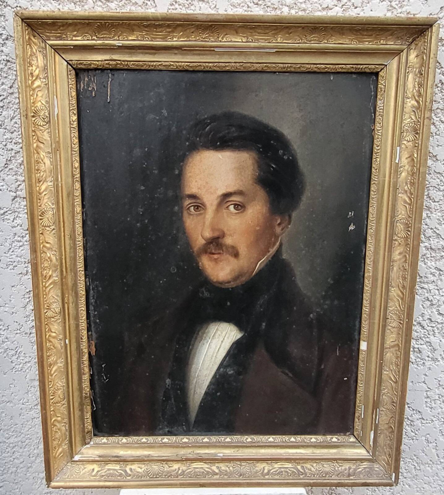 Portrait d'un jeune homme, peinture à l'huile du XIXe siècle, encadrée