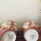 2 vases with floral designs in ceramic and gold embellishments, Mica Italy.