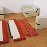Modular sofa lacquered white and orange fabric