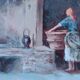 huile sur panneau "la lavandière" Gino Tommasi (1880-1942), début XXe siècl