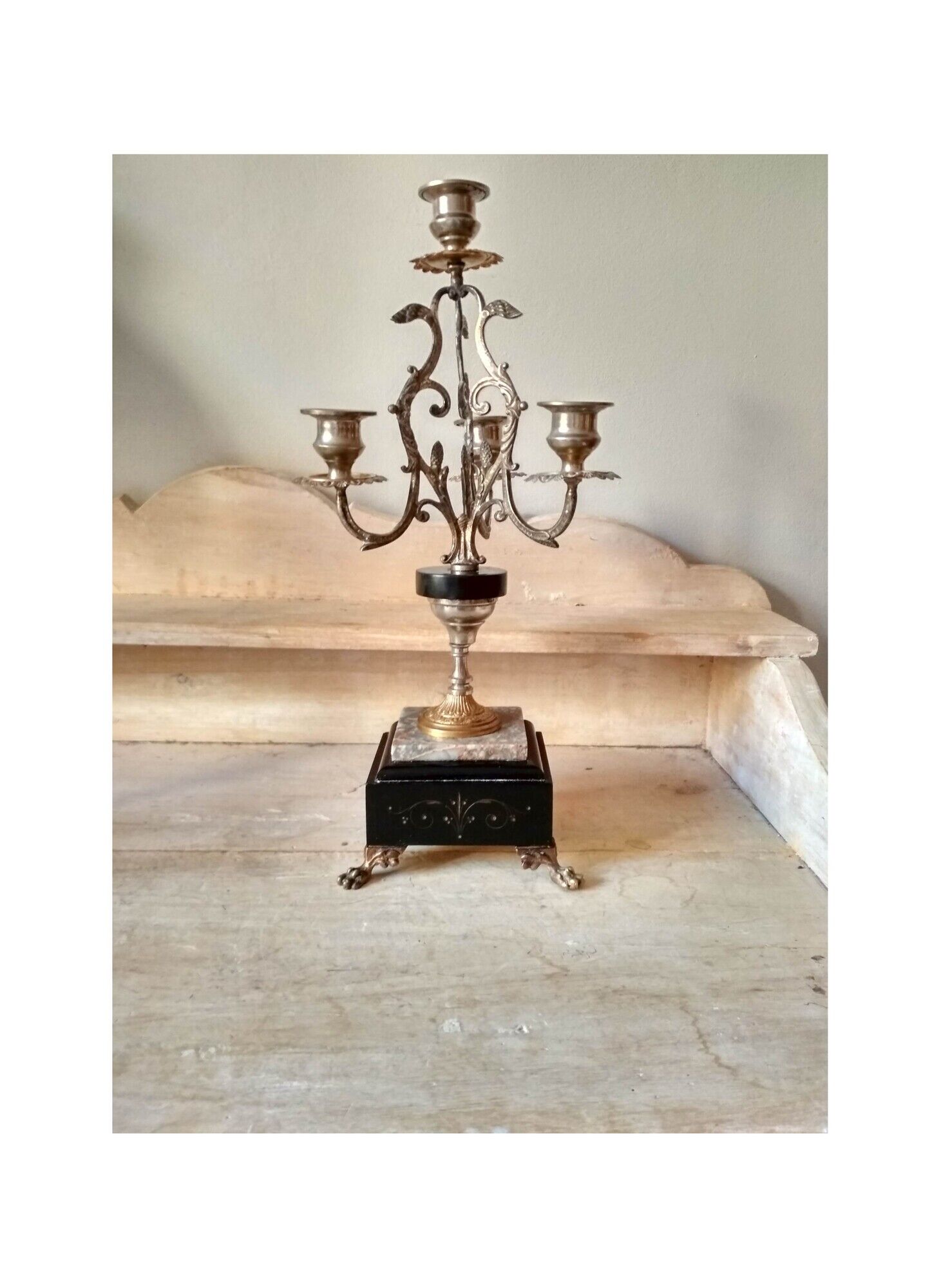 Old candelabra 4 burners in bronze brass and marble, French torches Napoleon III