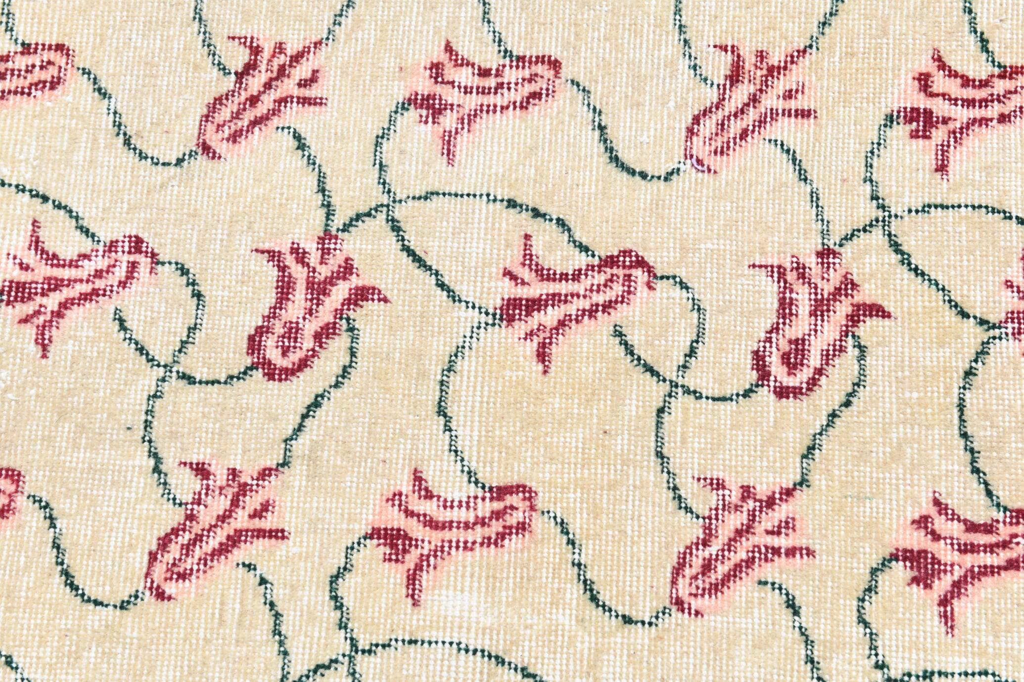 Beige & Burgundy Bordered  Floral Turkish Rug, Neutral Wool Rug, 194x290 Cm
