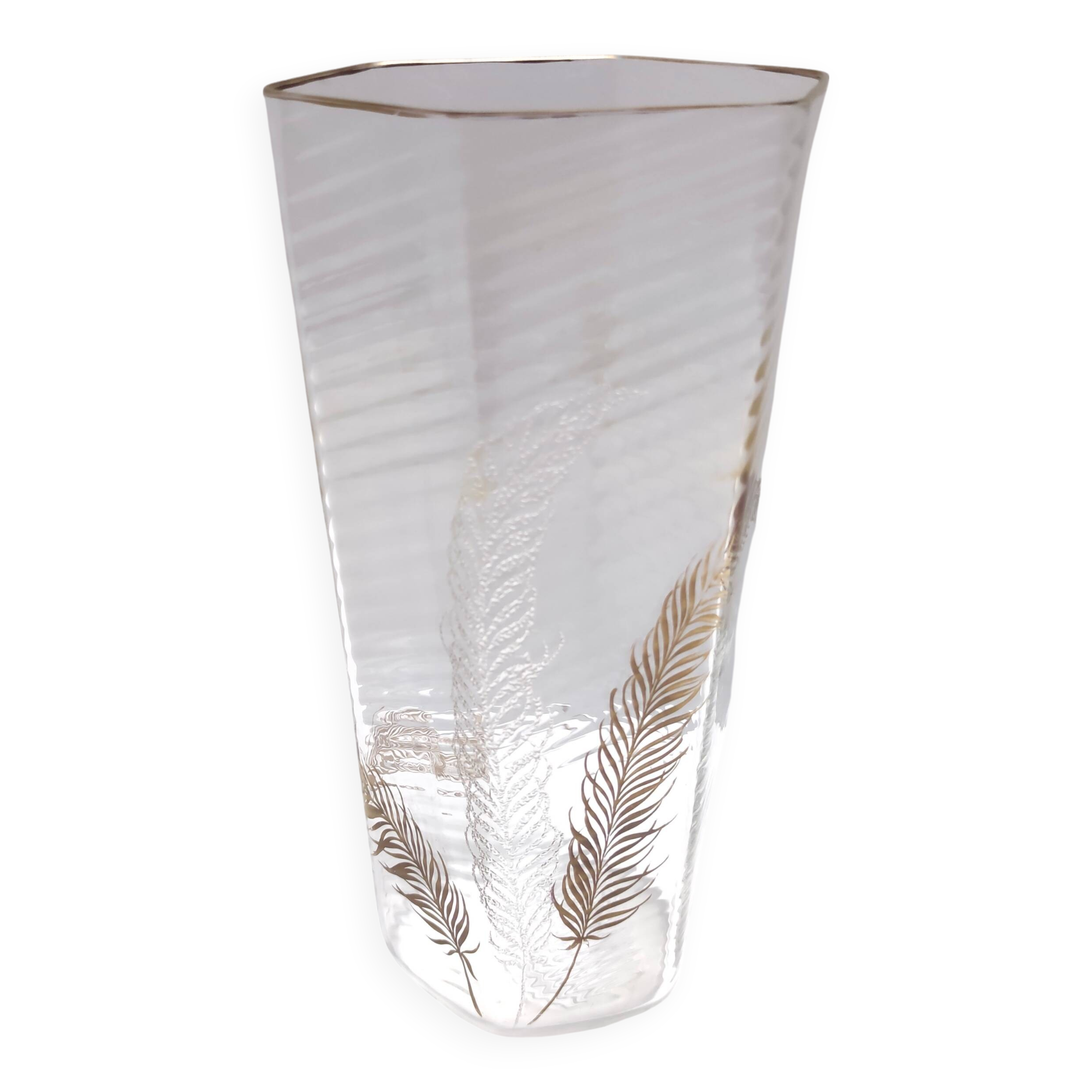 Transparent and Gold Hexagonal Murano Glass Vase by Cenedese