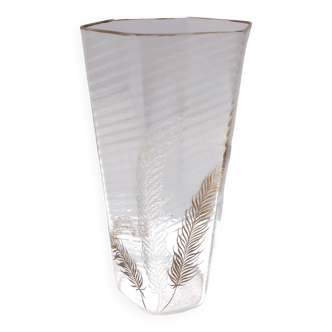 Vase hexagonal en verre de Murano transparent et doré de Cenedese