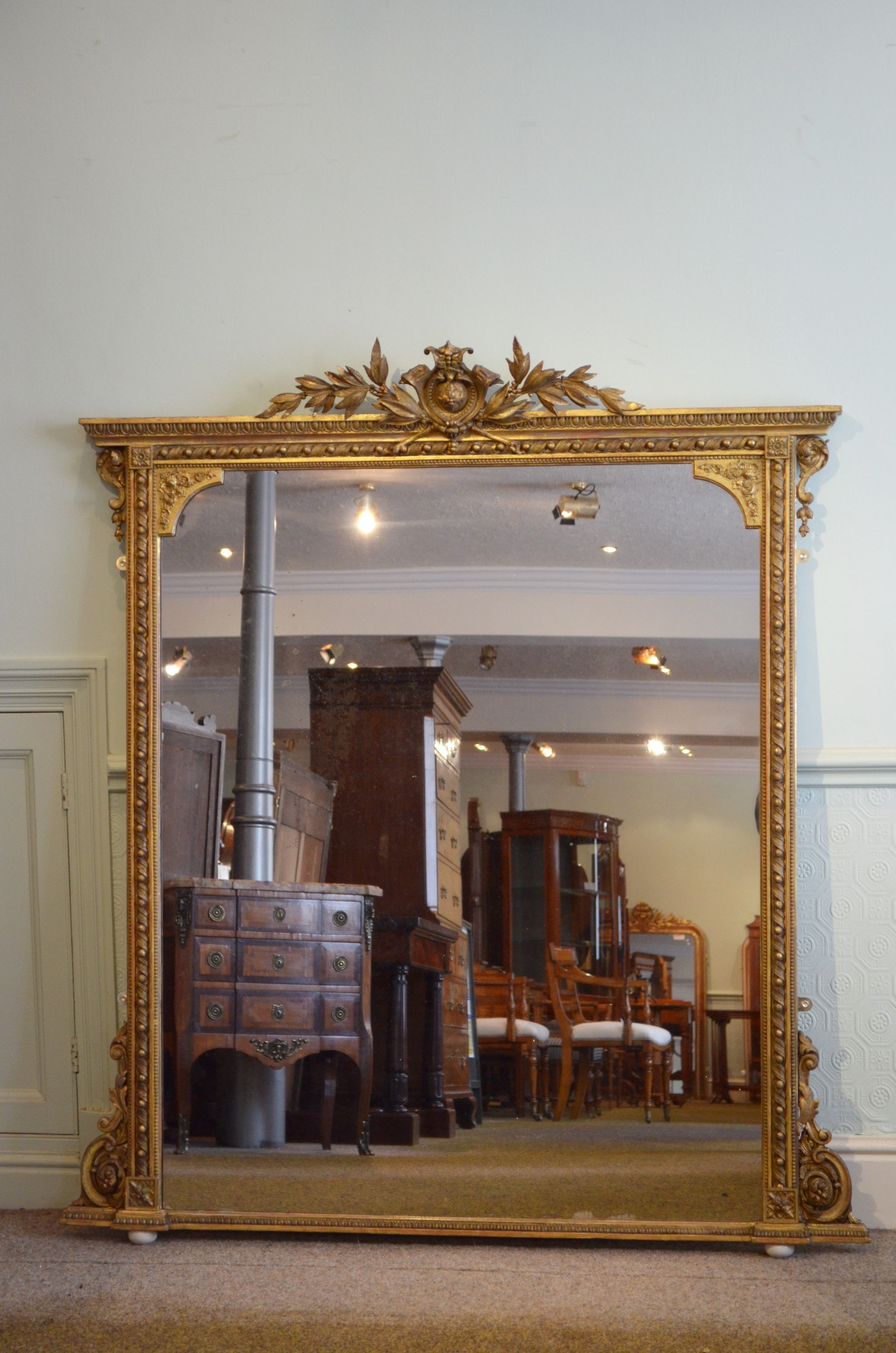 English giltwood overmantle mirror h161cm