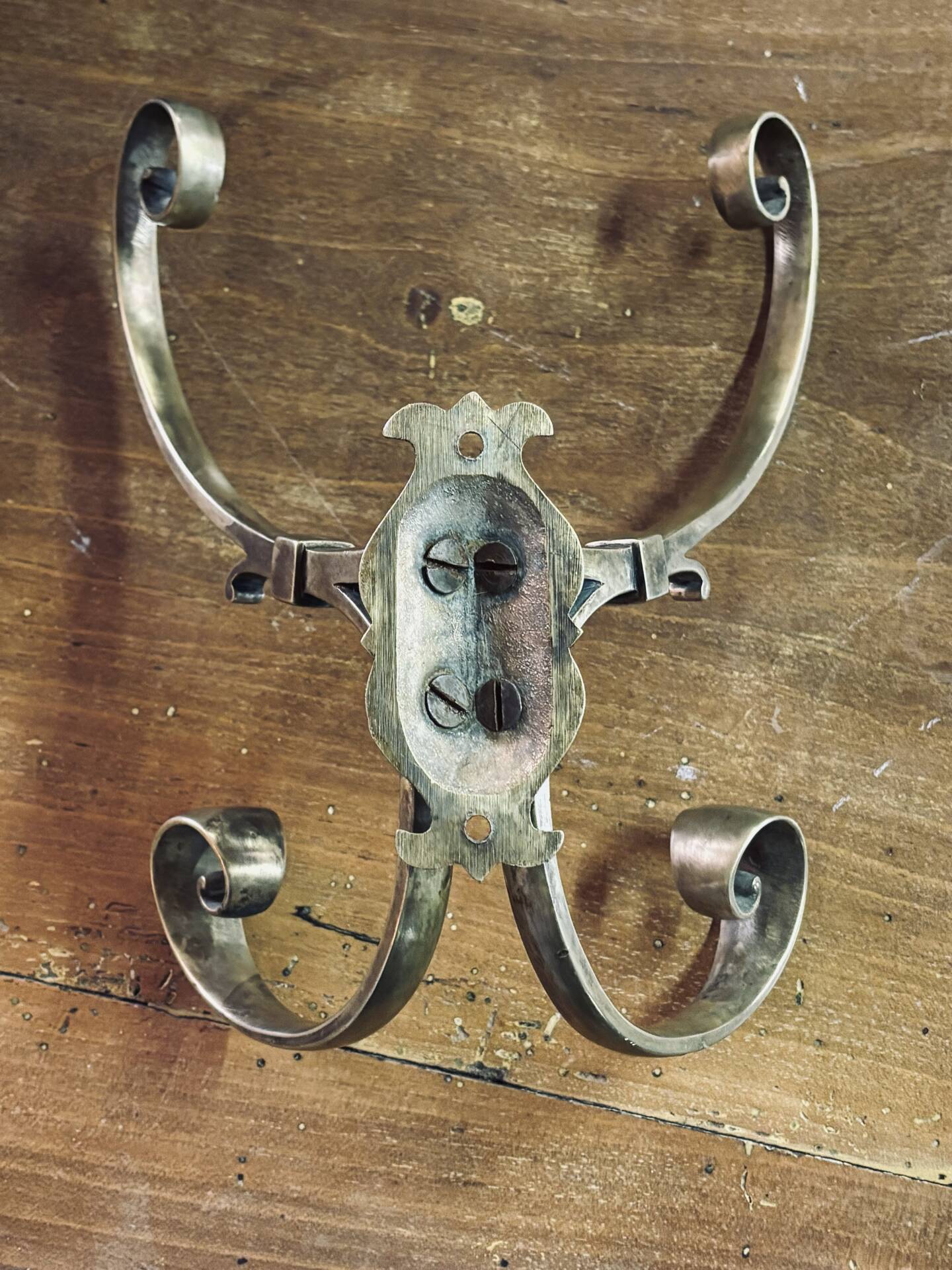 Double wall hook in genuine bronze, Bistrot - Art Nouveau style.
