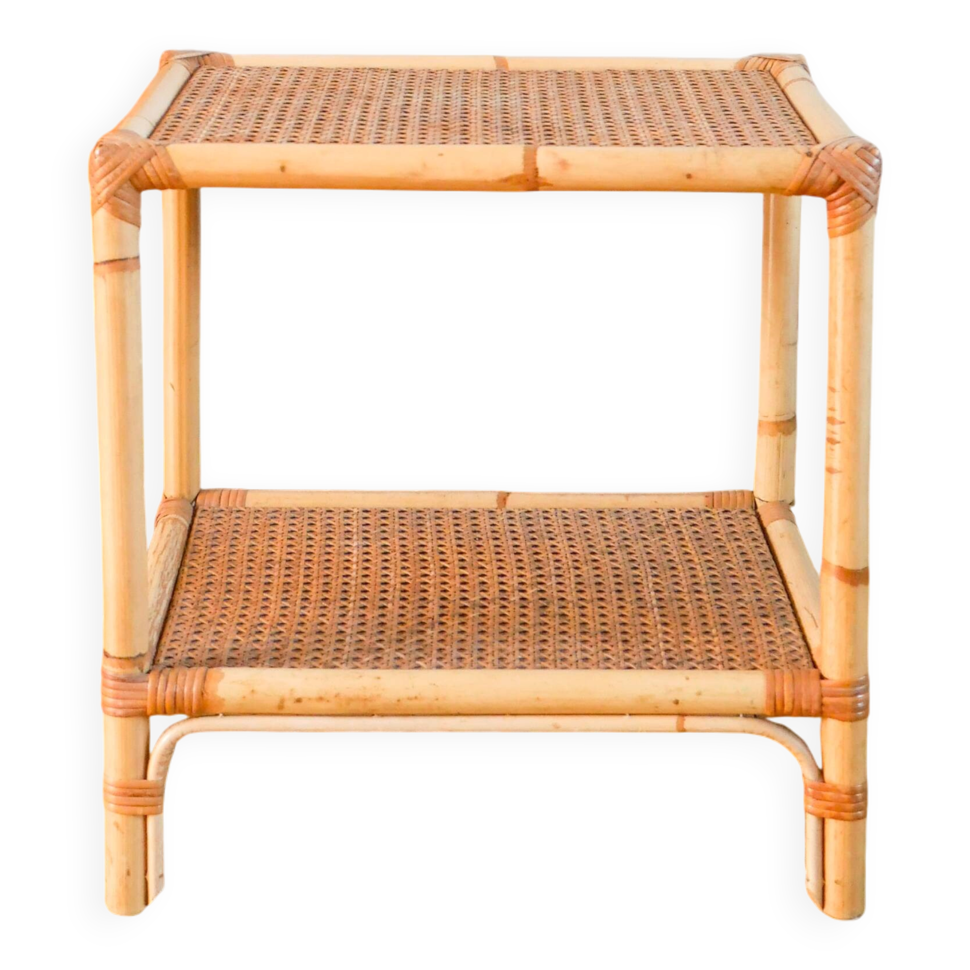 Rattan and cane bedside table, 1960