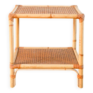 Table de chevet en rotin et cannage, 1960