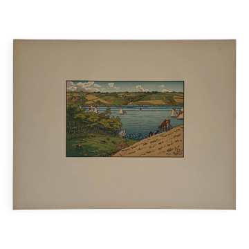 Lithograph by Henri Rivière The Trieux at Kermarie