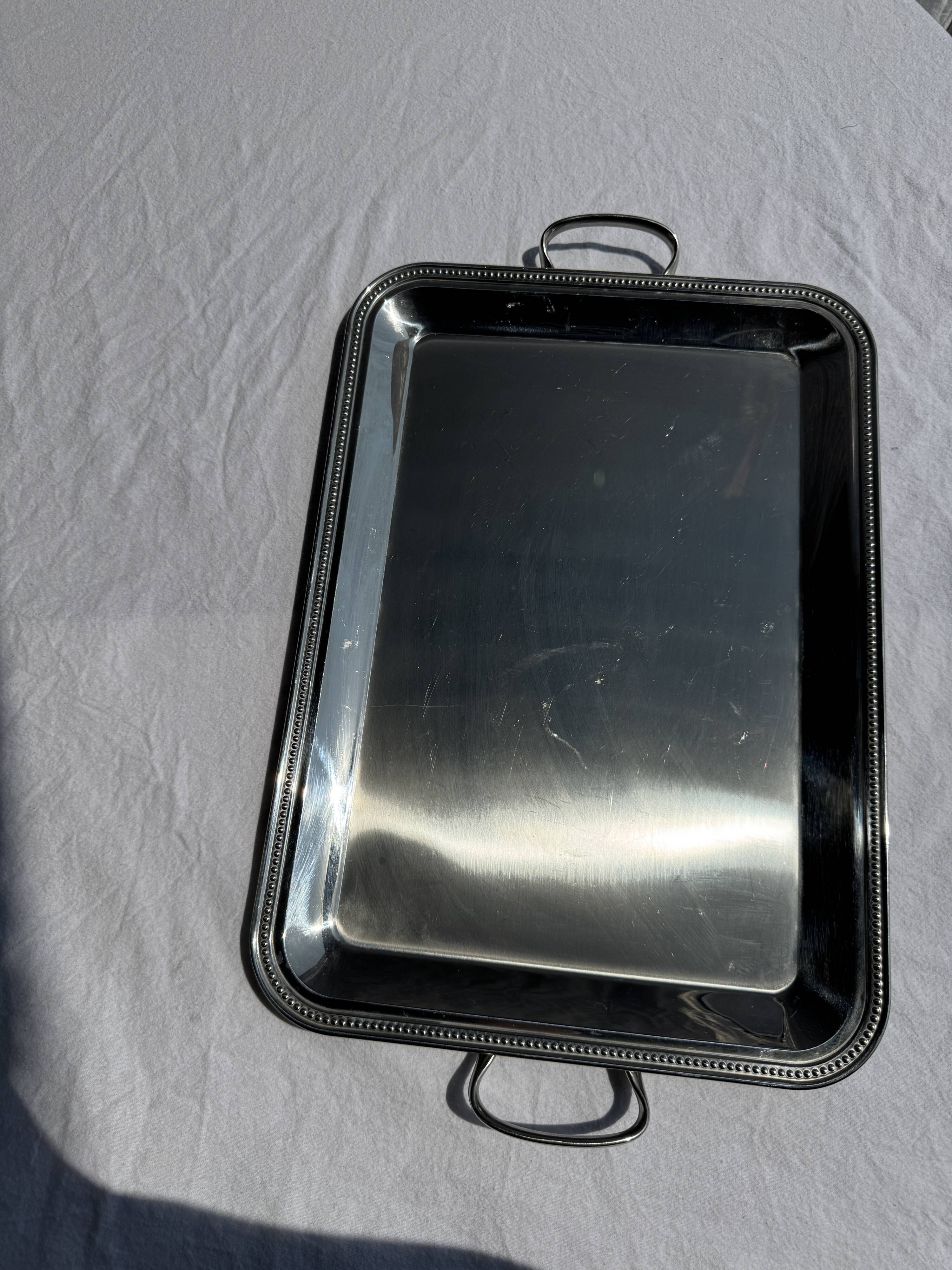 Classic silver tray with pearl stripe frieze