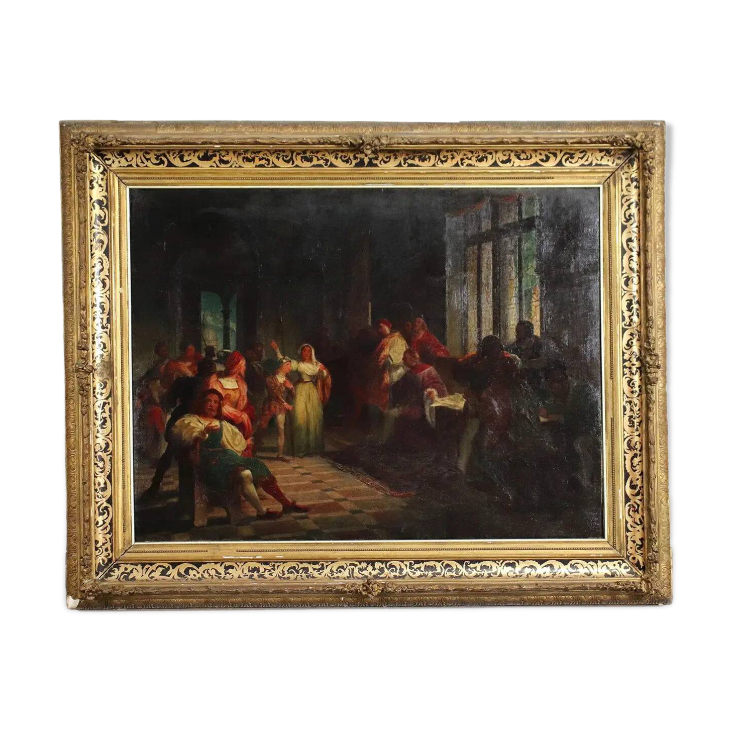 Ancient painting on a historical subject, oil on canvas, Italy 19th century.