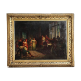 Peinture ancienne sujet historique, huile sur toile, Italie XIXe siècle