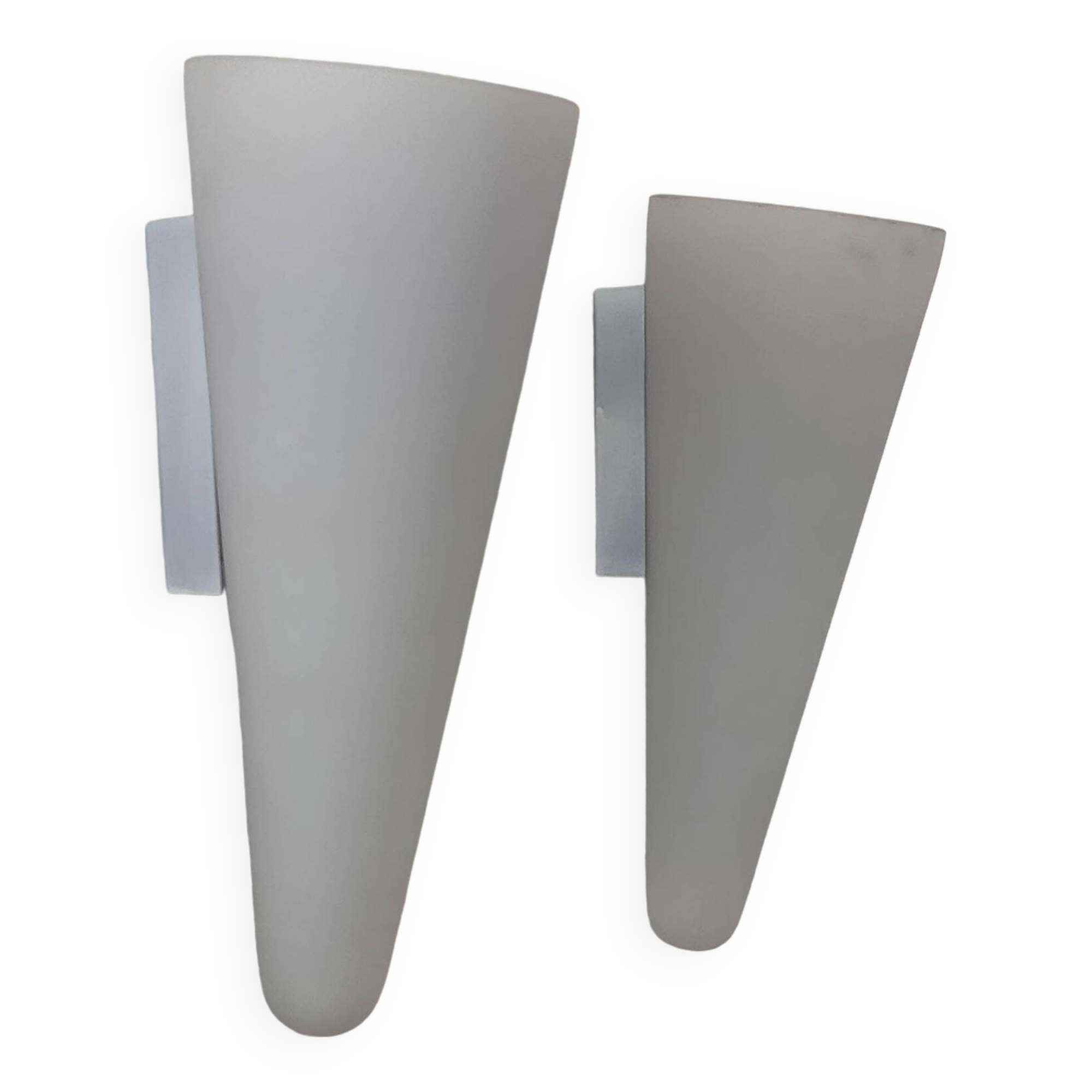 Pair of vintage wall lights, opaline sandblasted glass, France 1970
