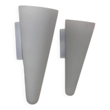 Pair of vintage wall lights, opaline sandblasted glass, France 1970