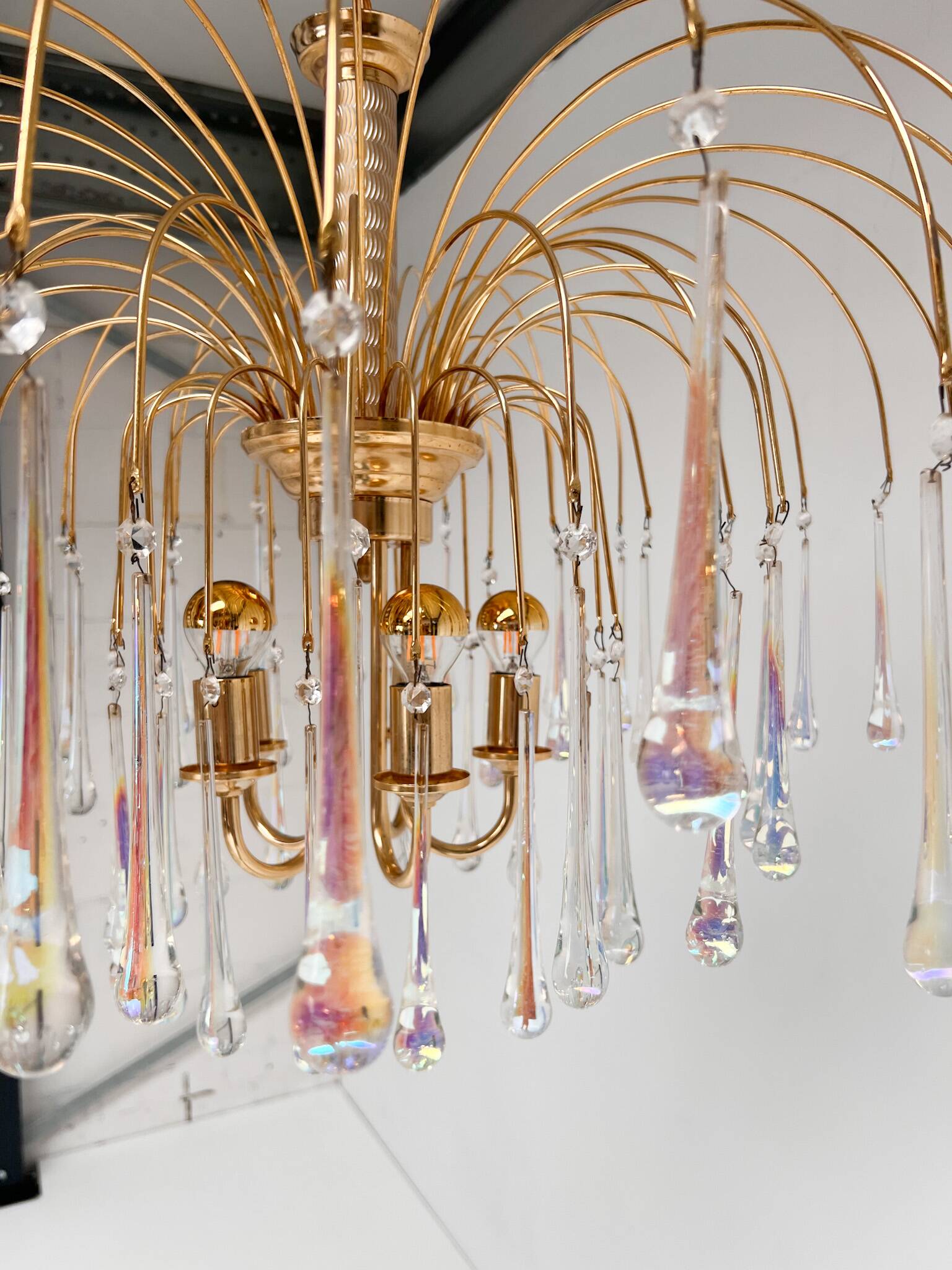 Italian Cascata chandelier with Murano drops, 1970s