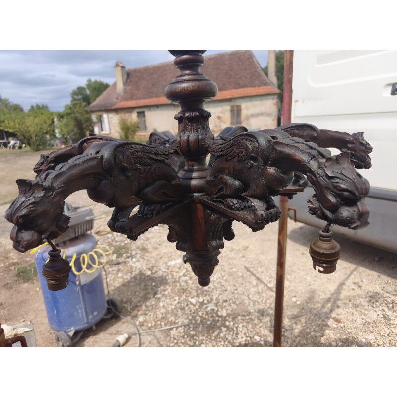 Oak chandelier in neo-Gothic style