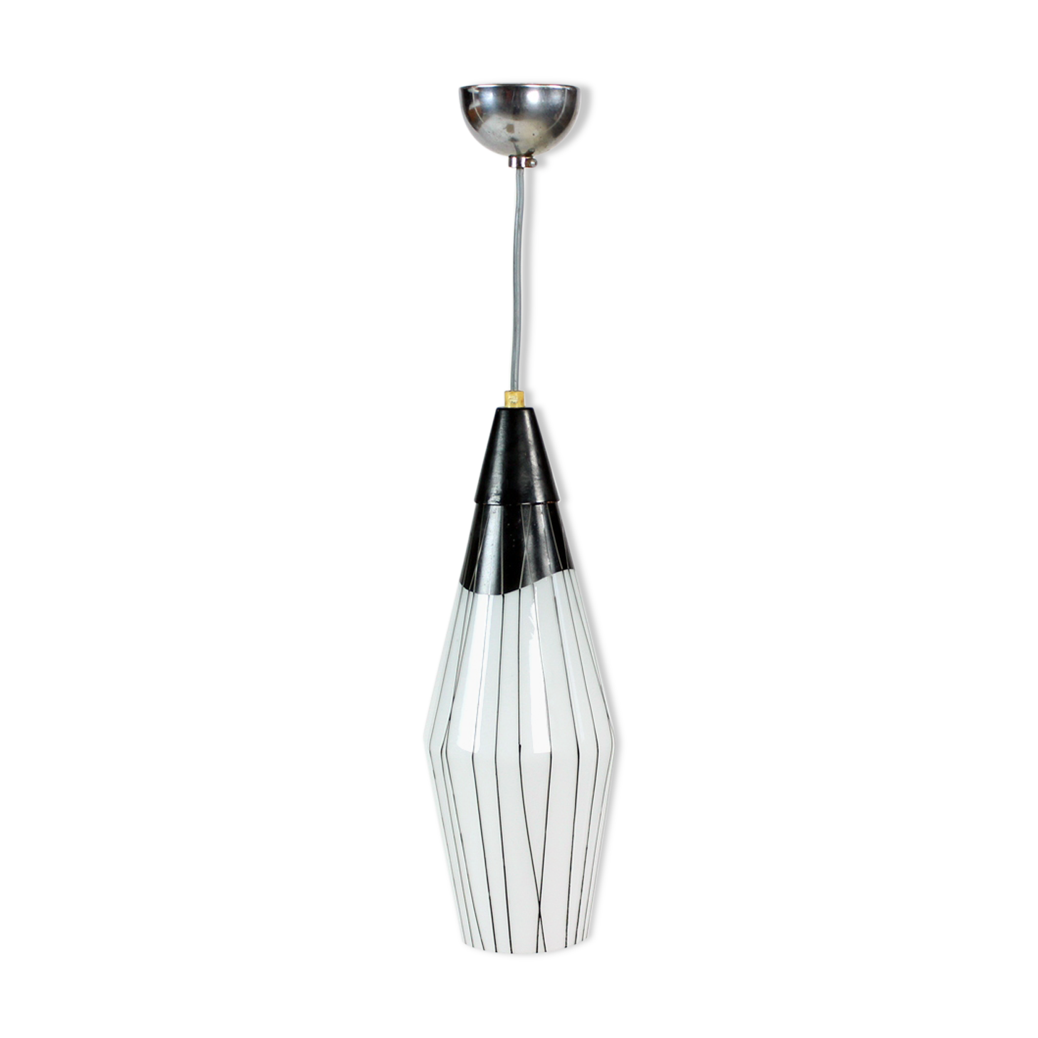 Suspension de l'ère Brussel en combinaison noir et blanc, Tchécoslovaquie années 1960