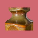 Rare Large Søholm Ceramic Lamp | Brown/green Color With Red Lampshade - Danish Ceramic Lamp