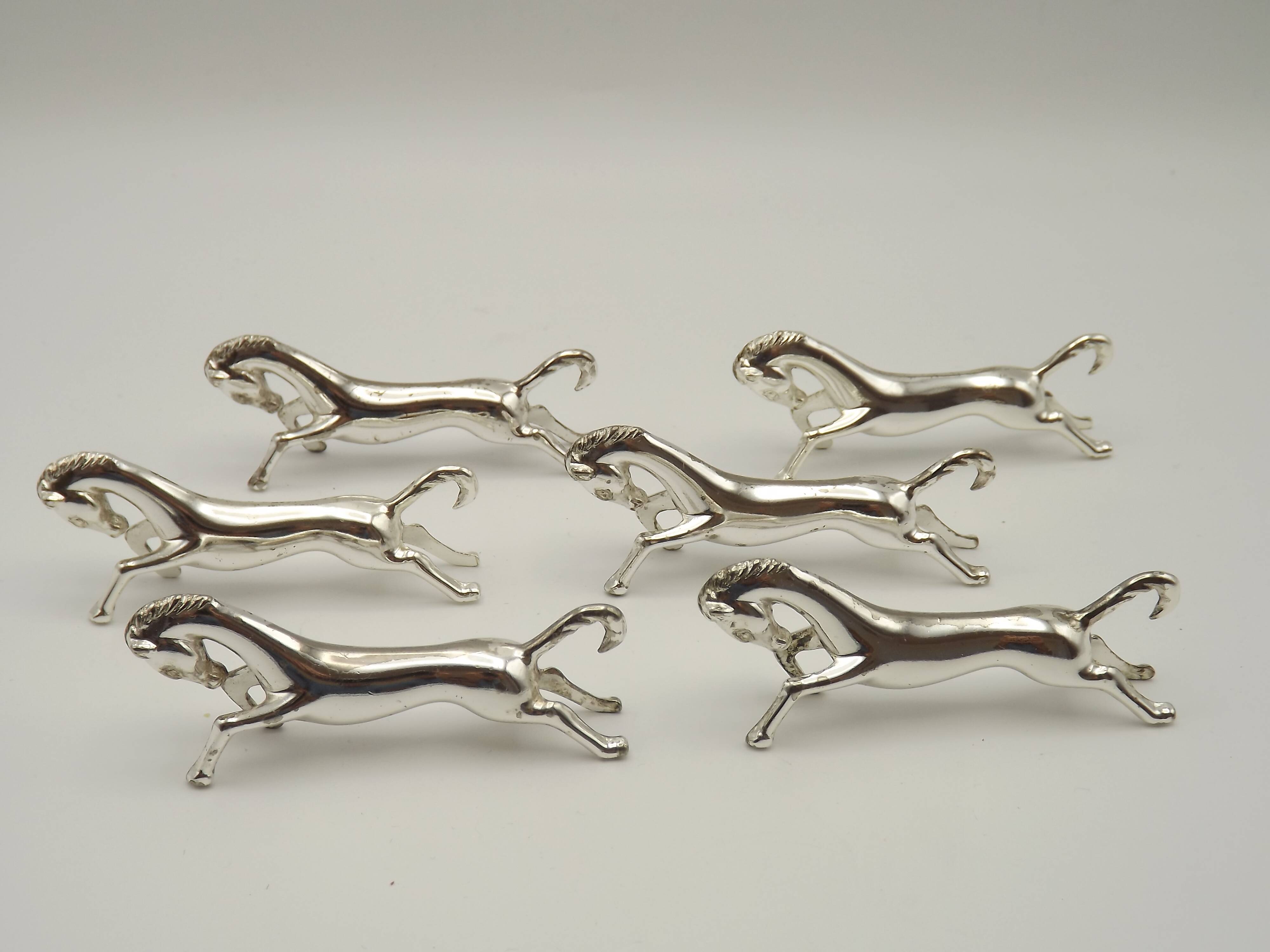 Set of Six French Vintage Silver Metal Stylized Horse Shaped Cutlery Rests 4775