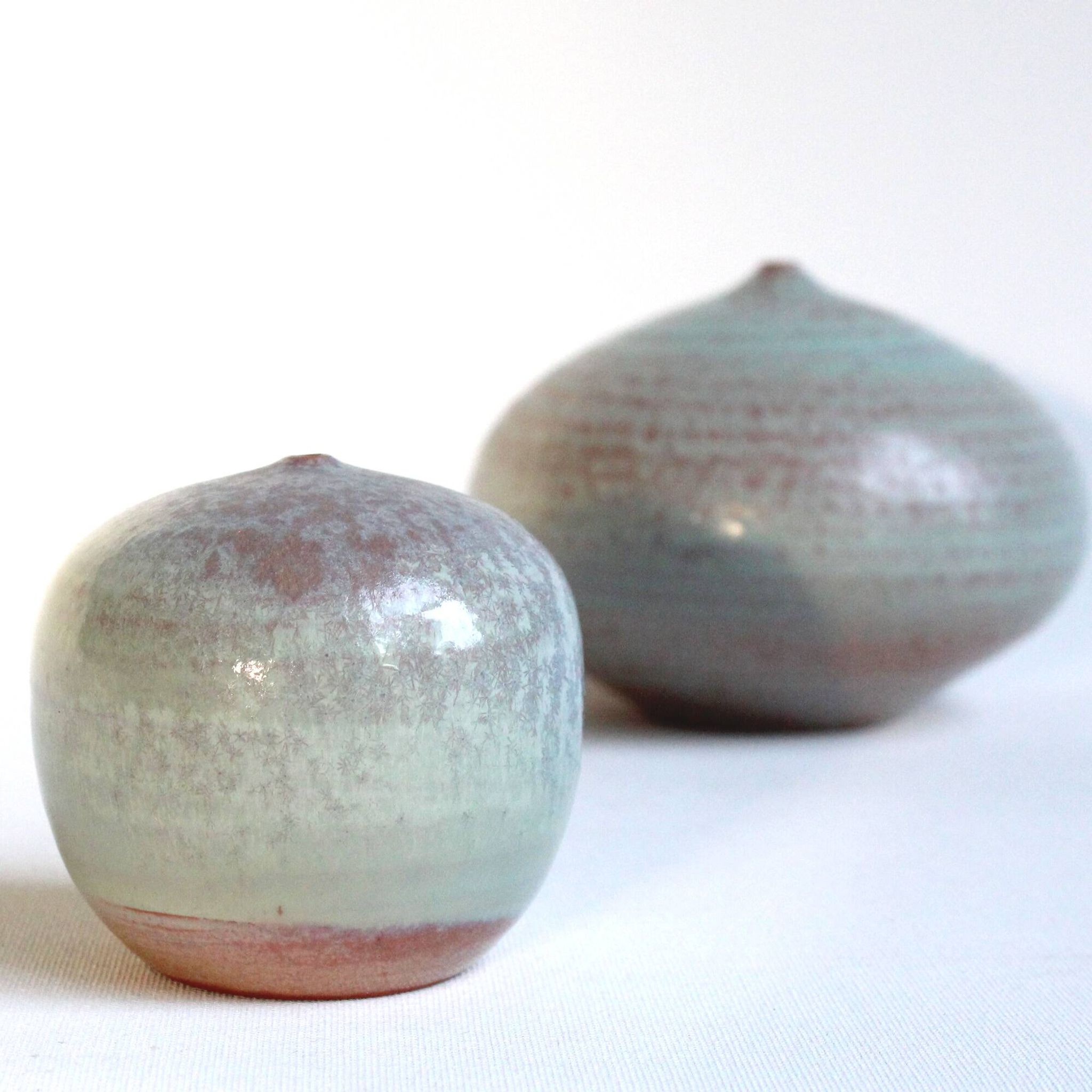 Pair of vintage miniature ceramics in aqua green - Antonio Lampecco