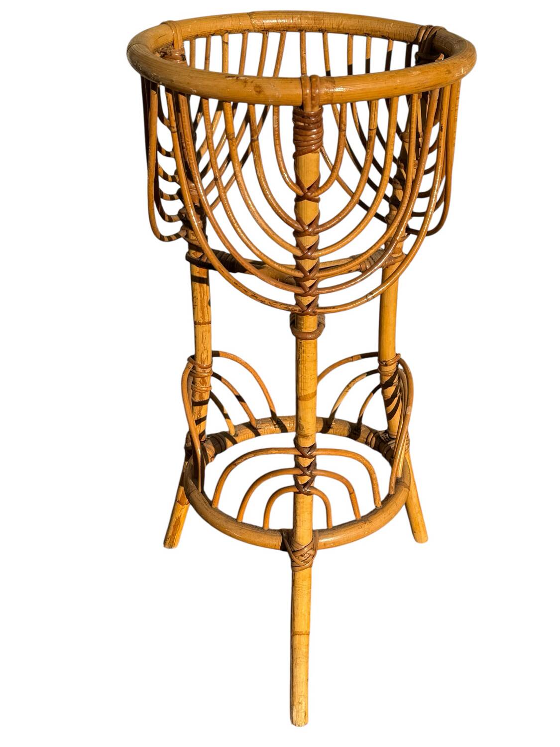 1960s rattan flower holder from France