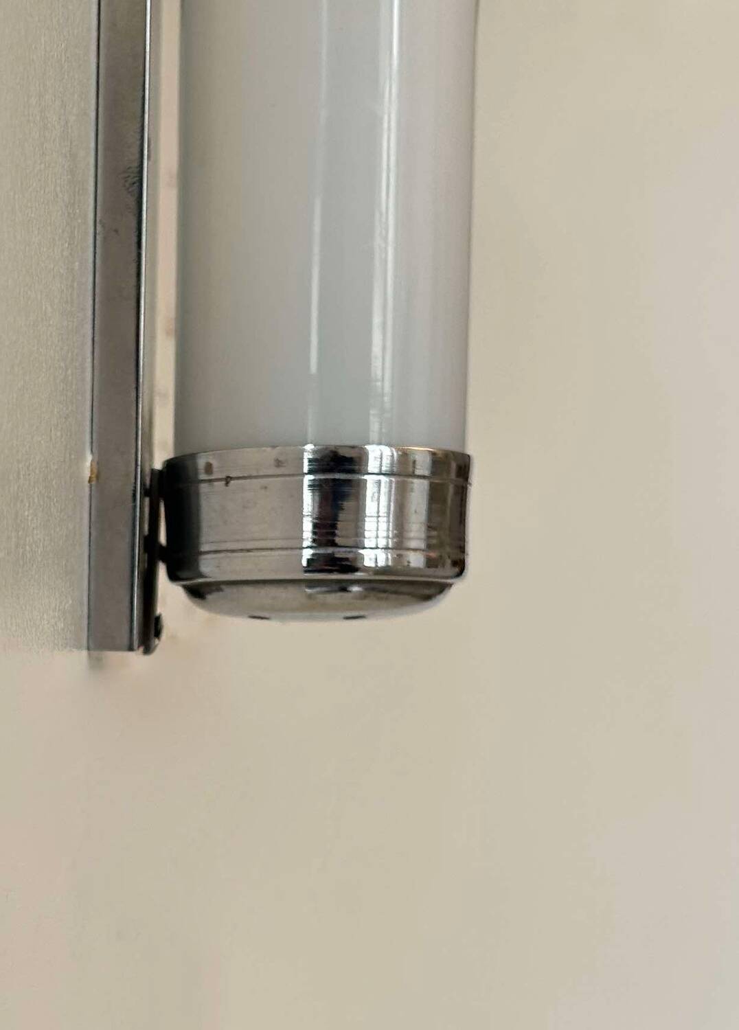 Vintage art deco wall light, chrome and opaline glass, France 1930