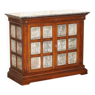 Buffet with sterling silver panels "Human Activities" and marble