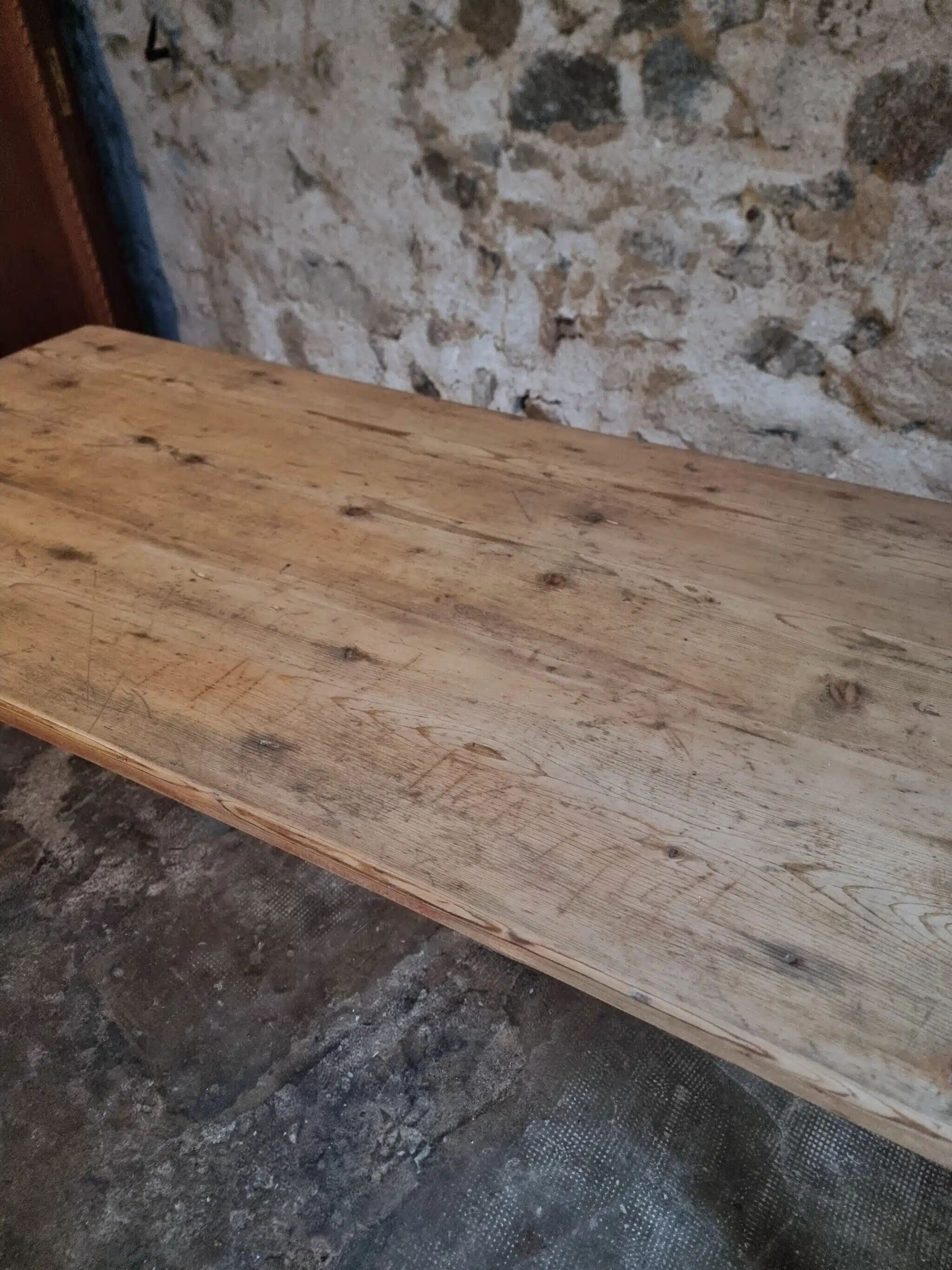 Farm table in solid oak, beech, and pine, early 20th century.