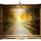 Hst animated landscape path in the forest frame signed around 1900