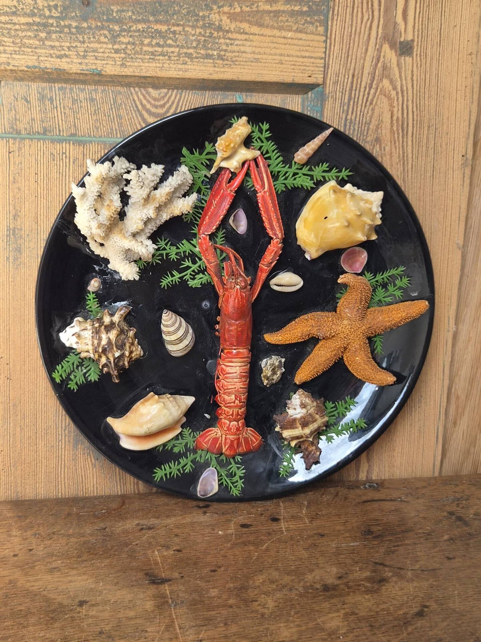 Unusual vintage wall plate seafood curiosity cabinet