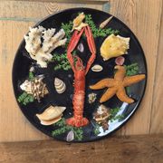 Unusual vintage wall plate seafood curiosity cabinet