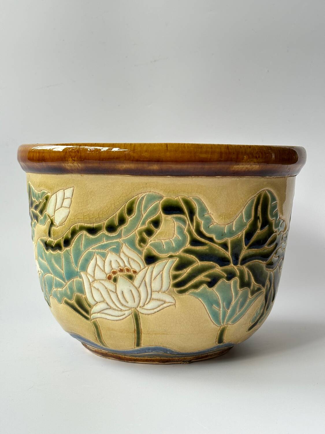 Old glazed ceramic cache pot