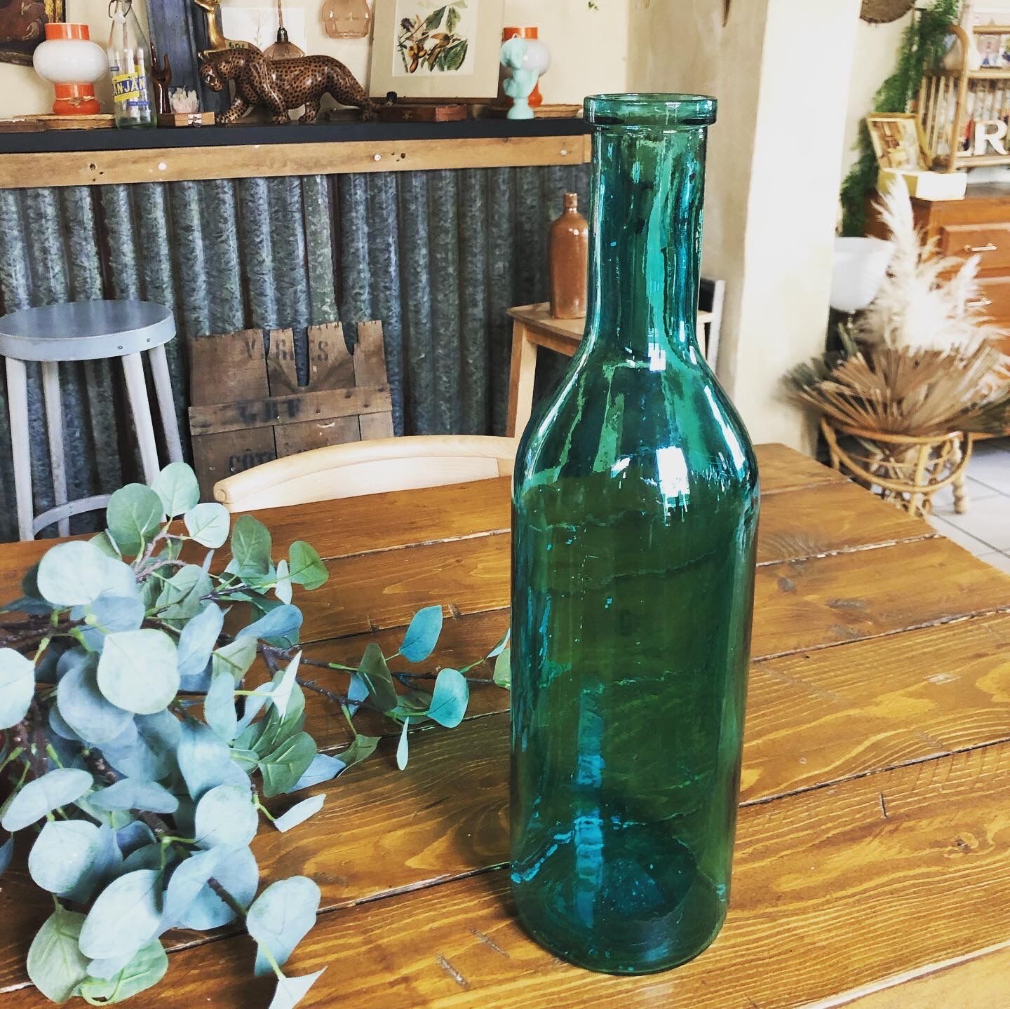 Green bottle vase