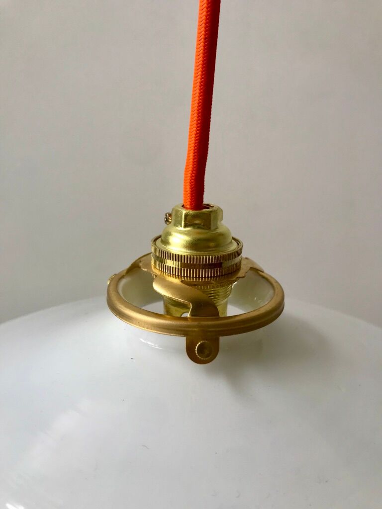 Hanging lamp in opaline smooth orange thread early twentieth century
