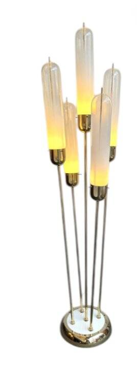 Lampadaire en verre de Murano de style Mid-Century Modern en laiton par Mazzega