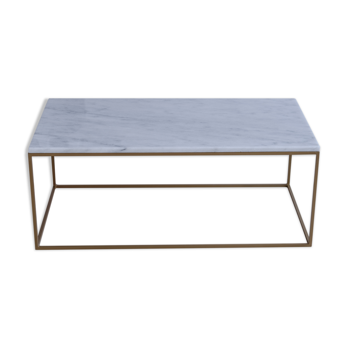 Rectangular coffee table in white Marble Ibiza, gilded base L120xP60xH40.