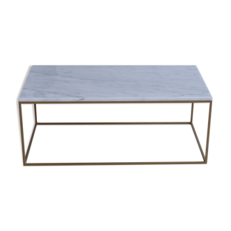 Rectangular coffee table in white Marble Ibiza, gilded base L120xP60xH40.