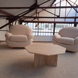 Table basse octogonale en travertin 70s