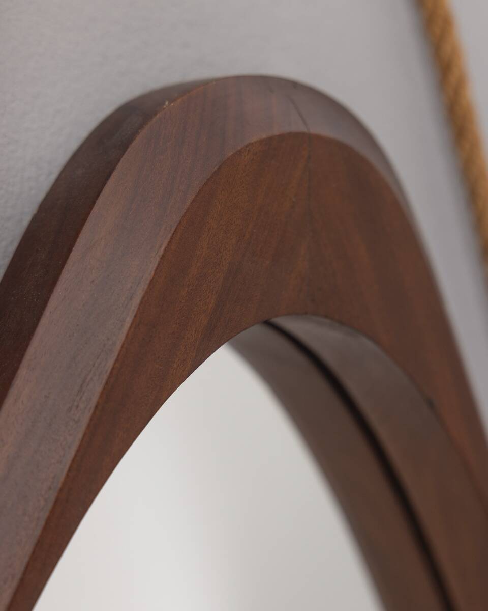 VINTAGE 1970S OVAL WALL MIRROR IN WOOD, ITALIAN DESIGN