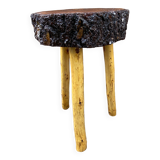 Rustic farm stool 1960 brutalist vintage wood